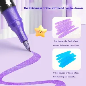 Pennarello Fluorescente Bicolore Lampeggiante a Doppia Punta con Glitter, Non Cancellabile, Motivo Stelle e Cuori per <span class=keywords><strong>Disegno</strong></span> di Bambini e Studenti - Product Image 2