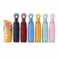 Parapluie pliant à poignée en forme de patte de chat, parapluie de voyage compact à 3 plis avec sac de transport de style japonais, multicolore
