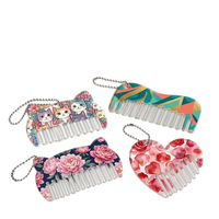 Peigne démêlant à dents larges en acétate blanc, mini, avec logo personnalisé, motif marbré, mignon, avec poignée, accessoires porte-clés, vente en gros
