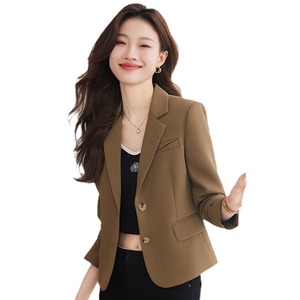 Women's Blazer Apricot Color Solid Polyester Anti-Wrinkle Suit Jacket Spring Autumn Style - Product Image 5