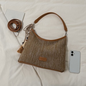 Bohemian Jute Shoulder Bag With <b>Tassel</b> Decoration Single Strap Open Closure <b>For</b> Daily Use All Seasons - Product Image 4