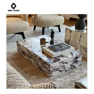 Calacata Viola Marble Floor Plinth Stand Set Table White Pedestal Coffee Table And End Table Composite