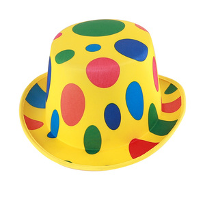 ZhenXi Polka Dot Clown <b>Hat</b> Yellow With Red Blue Dots <b>Flat</b> Top Woven Polyester Party <b>Hat</b> For Performance And Festivals - Product Image 5