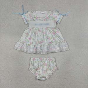 GBO0498 RTS Sin Pedido Mínimo, Conjunto de Ropa para Niña Pequeña, MAMA'S MINI, Blusa con Flores de Manga Corta y Pantalones Cortos, Venta al Por Mayor para Niños - Product Image 2
