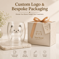 Nouvelles tasses en verre pour la maison, tasses à lait transparentes avec des chatons à l'intérieur, tasses à double paroi en verre à large base, vente en gros