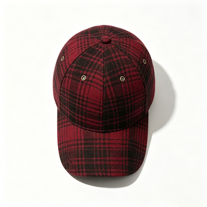 Red Black Plaid 6-Panel <b>Baseball</b> <b>Cap</b> Unisex Vintage Tartan Check Canvas Dad Hat Curved Brim Fashionable Adjustable Casual - Product Image 5