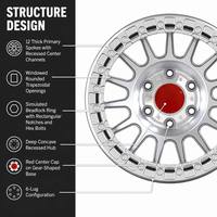 Jantes Beadlock Forgées Sur Mesure 6X139.7 Argent Poli avec Capuchon Rouge pour Camion Tout-Terrain 17-22 Pouces en Alliage d'Aluminium 6061-T6 Robuste