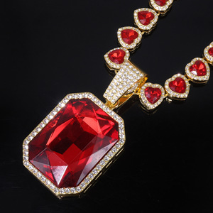 Collana Classica da Uomo con Strass, Catena Cubana Colorata con Grande Ciondolo a Gemma per Feste, per Bambini - Product Image 5