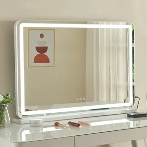 3 색 LED 스트립 데스크탑 거울 직사각형 화장 거울 360 회전 화장대 룸 미러