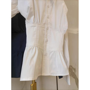 Camisa Retro de Estilo Francés para Mujer, Blusa Blanca y Negra de Popelina Transpirable y Lavable, que Moldea la Cintura, para Uso Diario, Diseño Vintage, Manga Larga - Product Image 5