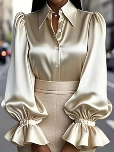 Elegante Satinbluse mit Rüschenmanschetten und Knopfleiste - Schickes Oberteil für Büro und Freizeit - Product Image 4