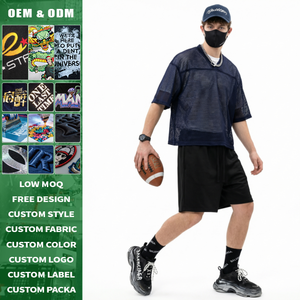 Camiseta Deportiva Oversize de Malla Transpirable con Cuello en V para Hombre, de Algodón, Manga Corta, Tejido, Estampado DTG Personalizado, Estilo Urbano, 285g - Product Image 4