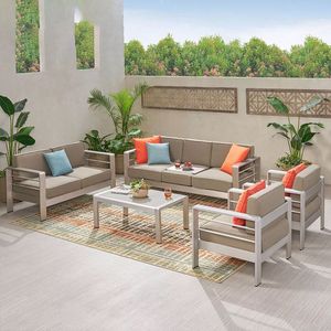 Ensemble de canapés de jardin en métal gris moderne de luxe Kingmake, 4 pièces, meubles d'extérieur en aluminium avec coussins - Product Image 4