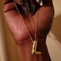 Collier pendentif lettre initiale alphabet en acier inoxydable plaqué or 18 carats, style ballon épais, 26 lettres, pour femmes et jeunes filles - Vente chaude
