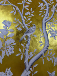 Decorazione Murale di Lusso in Foglia d'Oro Dipinta a Mano Stile Cineseria con Uccelli Dorati e Fiori <span class=keywords><strong>Carta</strong></span> <span class=keywords><strong>da</strong></span> <span class=keywords><strong>Parati</strong></span> per Soggiorno di Lusso - Product Image 3