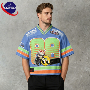 QZFSO Custom Hip Hop Vintage Sublimation Soccer T Shirt American Football Uniform <b>Top</b> Rhinestone Mesh Fabric Rugby Sport Jersey - Product Image 1