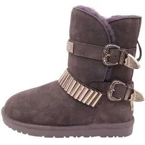 Neueste Design Kuh Wildleder Kunst pelz Stiefeletten Frau Winters tiefel Damen Schuhe