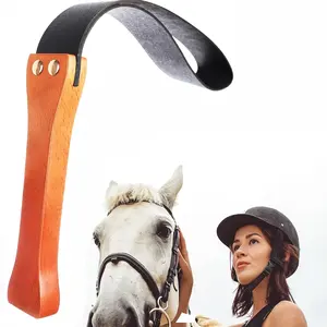 Outdoor PU Leather Paddle Riding Crop Leather Horse Whip Equestrianism Whips With Anti-Slip Wooden Handle