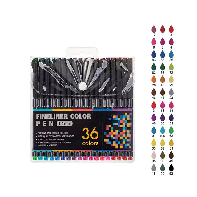 12/24/36/48/60/100 Colors Water-Based Ink Fineliner Marker Pen Set 0.4mm Fine Tip Sketching Custom Signing Pen Drawing Plastic