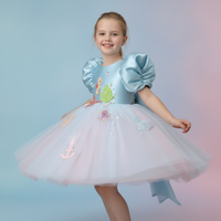 Robes de Princesse 3D à Fleurs 2025 pour Enfants, Robe de Mariage pour Bébé Fille, Robes Vertes à Manches Bouffantes avec Perles pour Anniversaire et Fête
