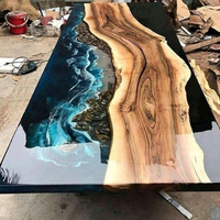 Tables de salle à manger en résine époxy à bord naturel, en gros d'usine, avec dessus en bois de noyer massif, en stock, 2,5 x 2,5 pieds, pour ensembles de salle à manger