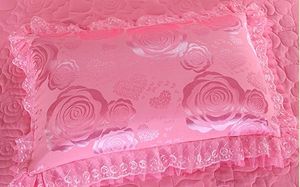Double Queen King Baumwolle Tages decke Bettlaken Kissen bezüge Rose Luxus Rot/Rosa Spitze Romantische Hochzeit Bettwäsche-Set - Product Image 3