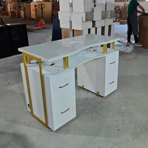 Mesa de manicura de almacenamiento <span class=keywords><strong>multicapa</strong></span> moderna personalizable, muebles de salón de uñas de lujo con <span class=keywords><strong>colector</strong></span> de polvo en salón de belleza, Spa de uñas - Product Image 2