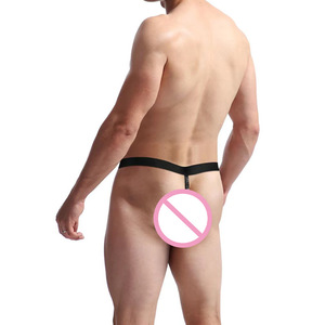 Men's Faux <b>Leather</b> Thong Black Low-Rise Spandex Sexy <b>Underwear</b> With Ring Detail - Product Image 2