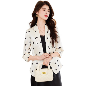 Women's Polka Dot Blazer Three Quarter Sleeve Slim Fit Spring Summer 2025 Breathable Polyester Coat - Product Image 5