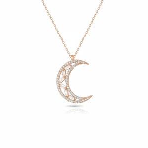 Collar con Colgante de Media Luna de Plata de Ley 925 Azuris con Piedra Baguette y Detalle Turco de Lujo de Turquía - Product Image 2