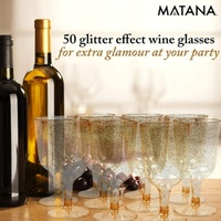 Verres à vin miniatures jetables BST en PET, 160 ml (6 oz), avec base amovible, dorés pailletés, écologiques et biodégradables