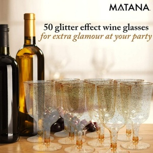 Copas de Vino Desechables BST Stemware de 160 ml (6 oz), Mini Copas de Plástico con Brillo Dorado y Base Extraíble para Bebidas y Fiestas - Product Image 2