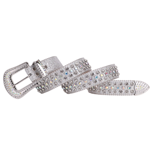 Gesper Logo Kustom BB Sabuk Berlian Imitasi Sebuah Cintruon untuk Wanita Gadis Barat Berlian Sabuk Kulit Tali La Correa - Product Image 5