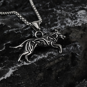 Stainless Steel <b>Wolf</b> Pendant <b>Necklace</b> Men's Viking Celtic Style Animal Shape Hip Hop Fashion Jewelry - Product Image 2