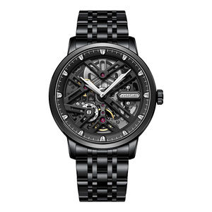 Reloj Mecánico Automático para Hombre MIGE, Correa de Acero Inoxidable, Esfera Negra, Caja Redonda de 43 mm, Diseño Hueco, Estilo Lujoso y Moderno - Product Image 1