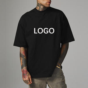 T-shirt <span class=keywords><strong>Nera</strong></span> Oversize in Cotone 100% Pesante di Alta Qualità a Manica Corta con Spalle Cadenti, Maglietta Semplice e Neutra - Product Image 1
