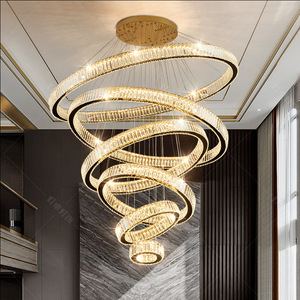 Modern Gold Crystal Stainless Steel Ring <b>Chandelier</b> LED Pendant <b>Light</b> Adjustable Height Living Room Large Size Daylight 5000K - Product Image 3