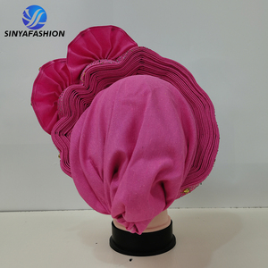 Gele nigérian Aso Oke uni, foulard africain auto-attachable très populaire avec pierres et perles - Product Image 5