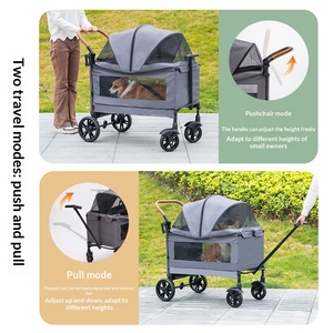 विशाल अंतरिक्ष फोल्डेबल पालतू शिविर कार्ट चार पहिया कार्बन स्टील ट्रॉली बड़े कुत्तों के लिए आउटडोर यात्रा - Product Image 3