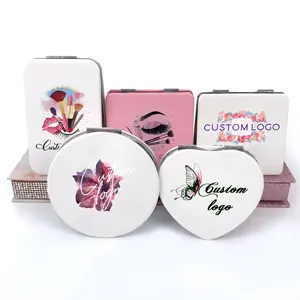 Vierkant rundes Herz kosmetik-Makeup-Spiegel individuelles Logo Waschtisch-Spiegel doppelseitiger faltbarer Taschenspiegel