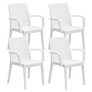 Sedie impilabili da esterno effetto rattan bianco con braccioli 59x57x86 cm - Product Image 1