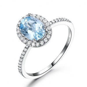 Bague de fiançailles en topaze argentée, topaze bleue, avec diamant, forme carrée, bague de fiançailles en topaze bleue - Product Image 5