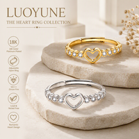 Bague Cœur Plaqué Or 18K LUOYUNE pour Femme, Exquise avec Zircons Pavés, Cœur Creux, Anneau Ouvert Ajustable, Bijou