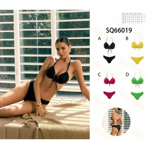 HDJ <b>Bikini</b> <b>Set</b> 42-48 Black <b>Red</b> Green Blue Halter Lace Up Knitted Spandex Polyester Women Swimwear SQ66019 - Product Image 1