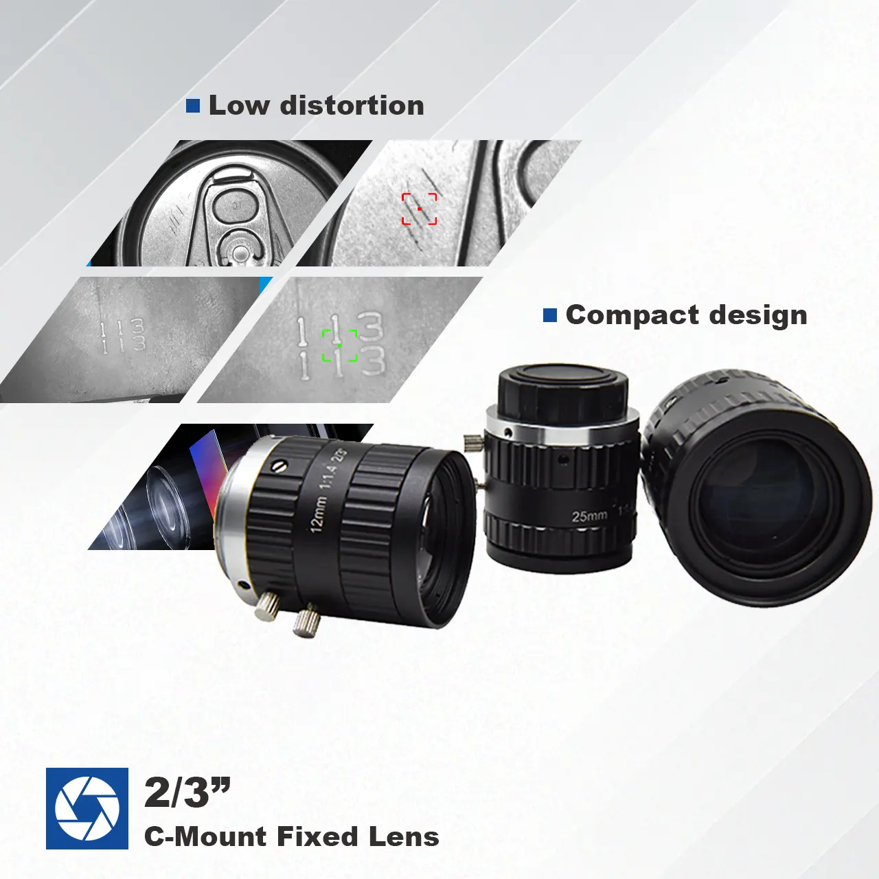 Makine görüş kameraları için 25mm c-mount IR Lens 2/3 "8MP