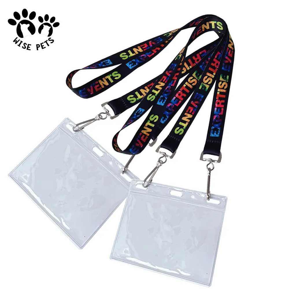 Sangle de cou en Y plat imprimée en couleur porte-clés personnalisé lanière à sublimation thermique logo avec extrémité ouverte et double clip pivotant avec porte-carte d'identité