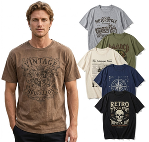 Camiseta Premium Unisex de Verano con Gráfico Vintage en la Parte Delantera, Excedente de Inventario, 100% Algodón de Alto Gramaje, Talla Única, Modelo Chino QZ-019 - Product Image 1