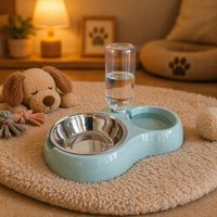 Distributeur de nourriture semi-automatique pour animaux de compagnie, portable, facile à nettoyer, 2 en 1, respectueux de l'environnement, en acier inoxydable et en plastique, double bol