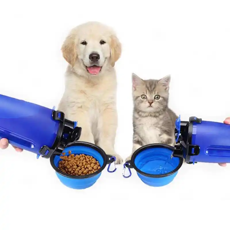 Ciotola per mangiatoia per cani da viaggio in Silicone portatile da 2 in 1 pieghevole per animali domestici