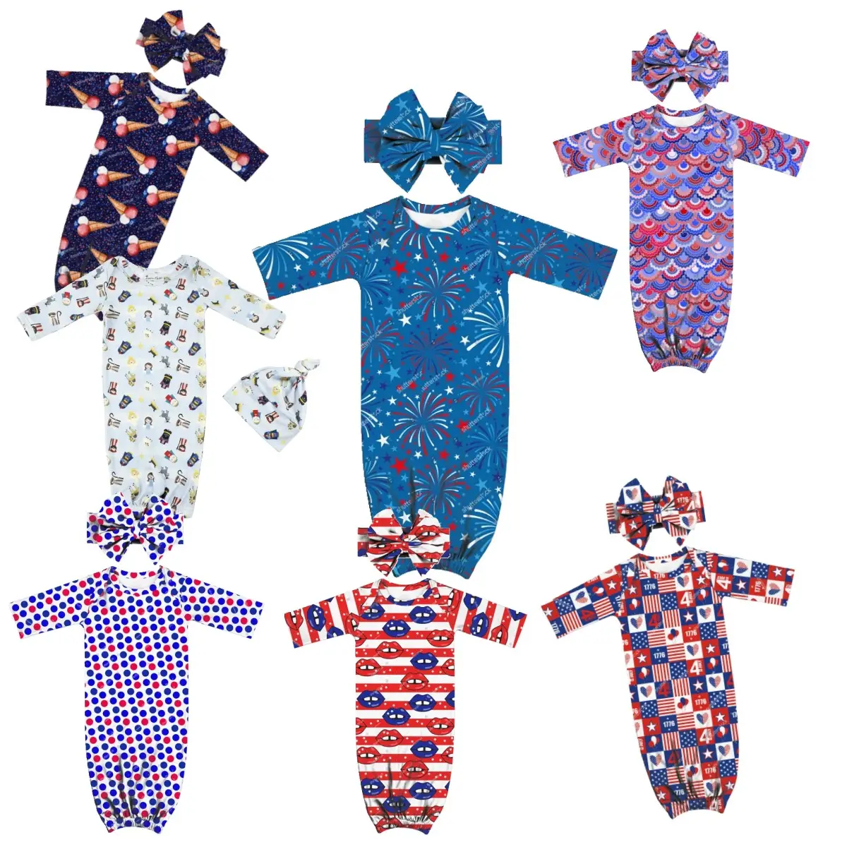 Desain Baru Gaun Malam Bayi dengan Bando Pita Balita Baju Tidur Piyama Bayi Baju Tidur Baju Tidur